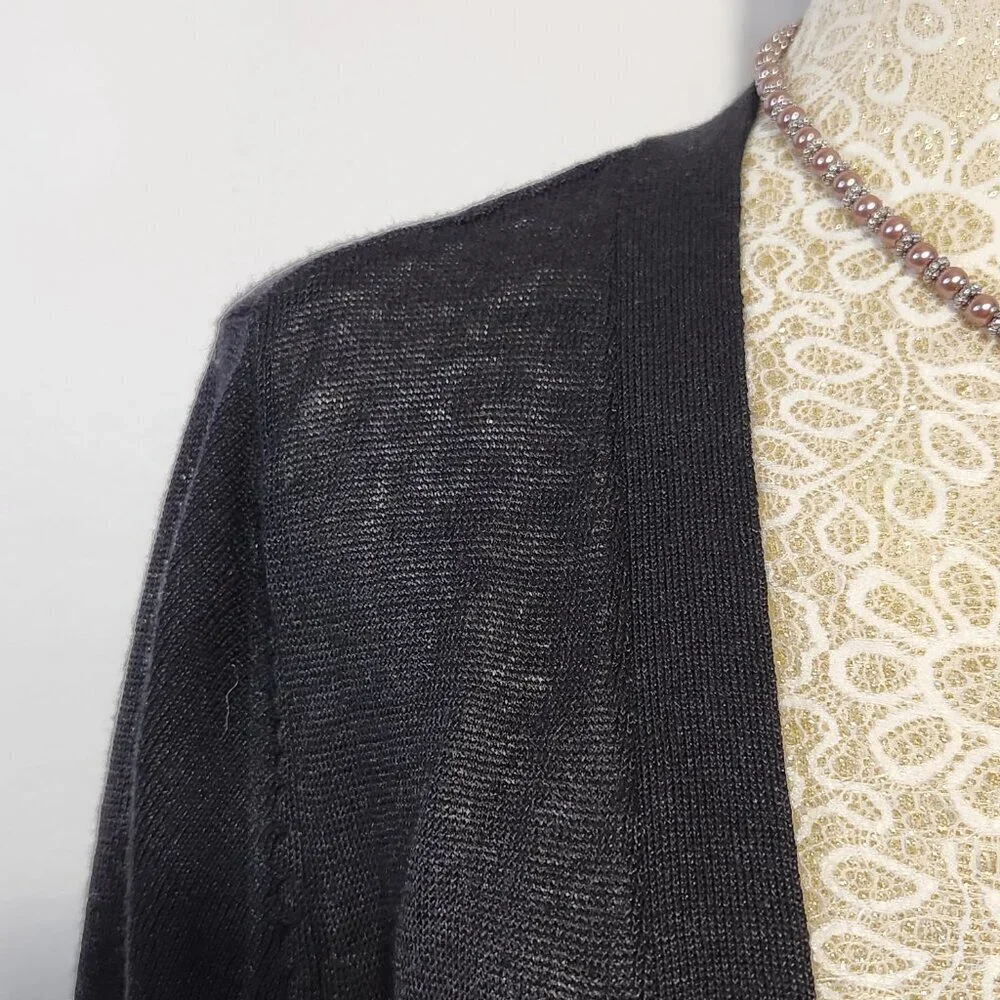 Charter Club Women's Size L Black Ramie Peplum Hem Open Front Cardigan Sweater